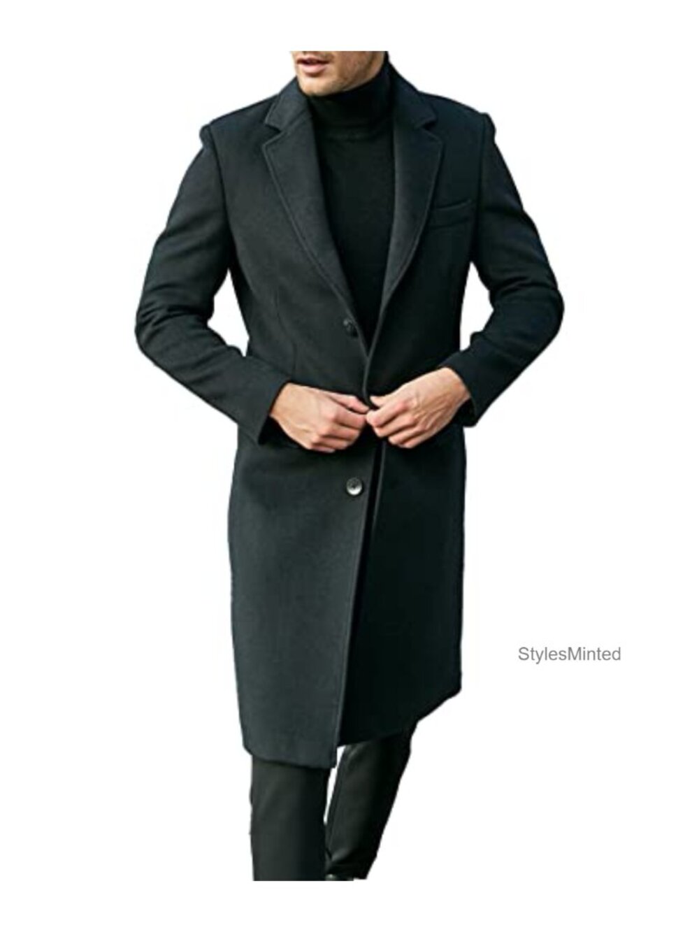 Men's Slim Fit Trench Coat Single Breasted Notch Lapel Windbreaker Long Jacket